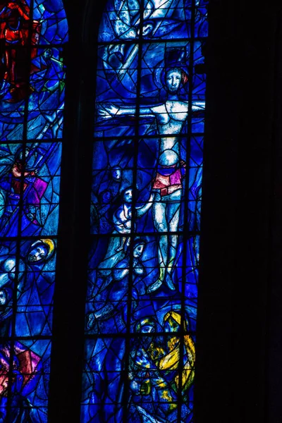 Reims Frankreich August 2020 Blick Auf Glasfenster Der Kathedrale Notre — Stockfoto