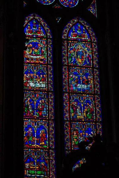 Reims Frankreich August 2020 Blick Auf Glasfenster Der Kathedrale Notre — Stockfoto