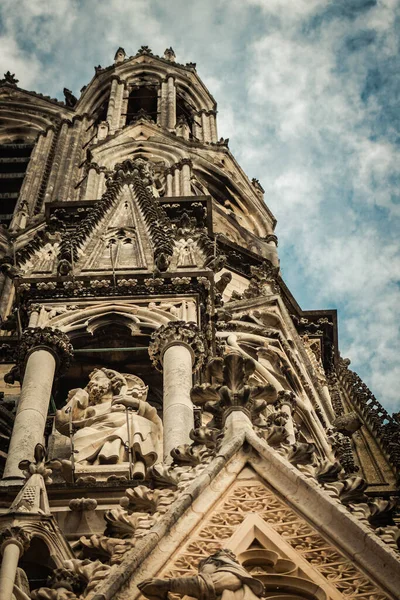 Reims Francia Septiembre 2020 Vista Fachada Exterior Catedral Católica Notre —  Fotos de Stock