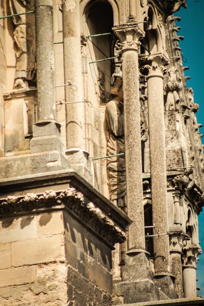 Reims França Setembro 2020 Vista Fachada Exterior Catedral Católica Romana — Fotografia de Stock