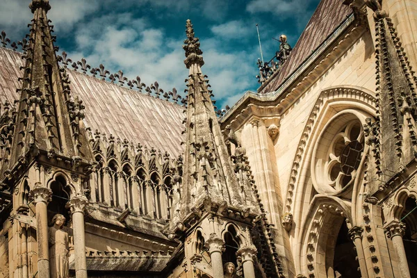 Reims Francia Settembre 2020 Veduta Della Facciata Esterna Della Cattedrale — Foto Stock