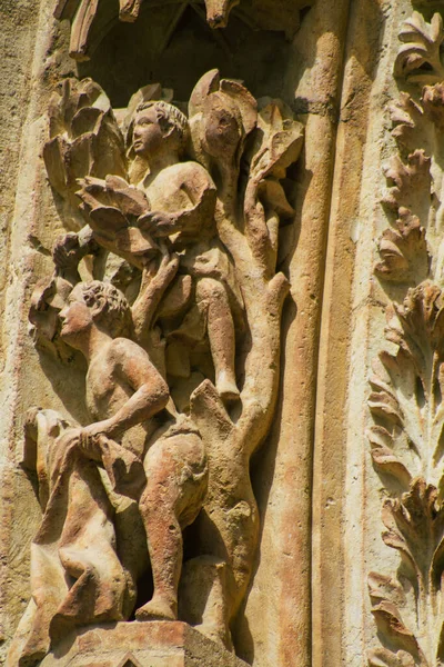 Reims Francia Septiembre 2020 Vista Fachada Exterior Catedral Católica Notre —  Fotos de Stock