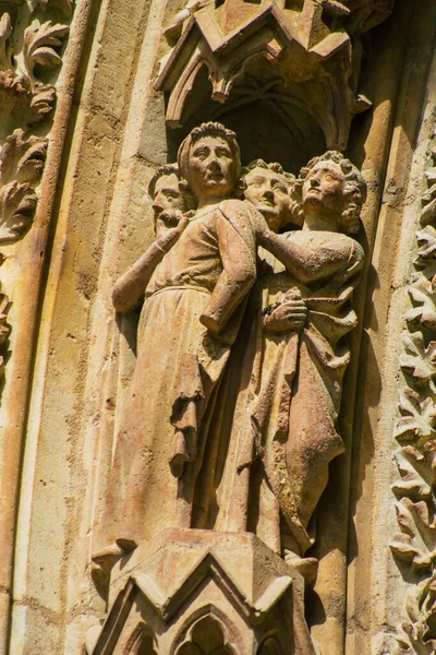 Reims France Września 2020 Widok Zewnętrznej Fasady Rzymskokatolickiej Katedry Notre — Zdjęcie stockowe