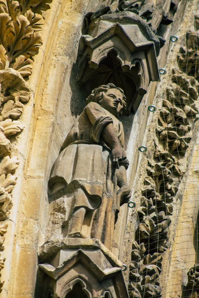 Reims França Setembro 2020 Vista Fachada Exterior Catedral Católica Romana — Fotografia de Stock