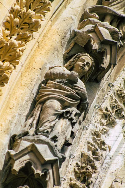 Reims Francia Septiembre 2020 Vista Fachada Exterior Catedral Católica Notre —  Fotos de Stock