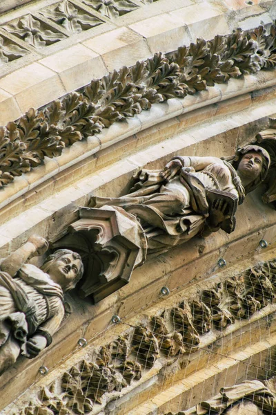 Reims Francia Septiembre 2020 Vista Fachada Exterior Catedral Católica Notre —  Fotos de Stock