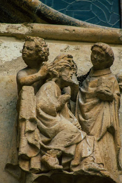 Reims Francia Septiembre 2020 Vista Fachada Exterior Catedral Católica Notre —  Fotos de Stock