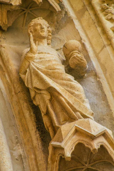 Reims Francia Septiembre 2020 Vista Fachada Exterior Catedral Católica Notre — Foto de Stock