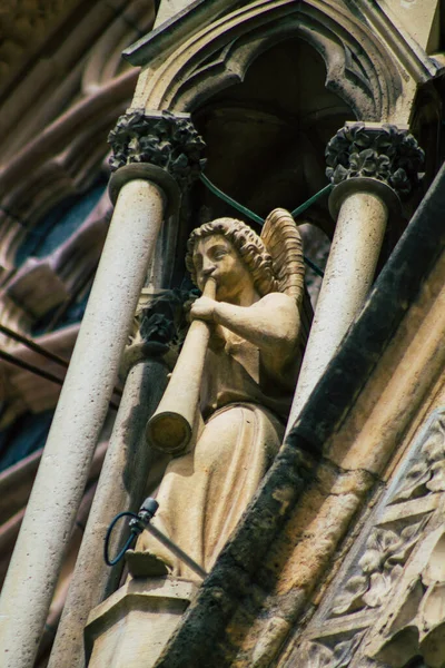 Reims Francia Septiembre 2020 Vista Fachada Exterior Catedral Católica Notre —  Fotos de Stock