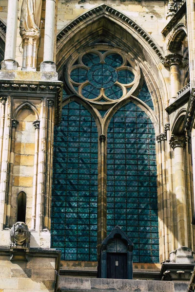 Reims Francia Settembre 2020 Veduta Della Facciata Esterna Della Cattedrale — Foto Stock