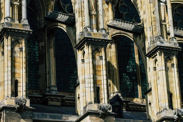 Reims França Setembro 2020 Vista Fachada Exterior Catedral Católica Romana — Fotografia de Stock