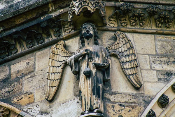 Reims França Setembro 2020 Vista Fachada Exterior Catedral Católica Romana — Fotografia de Stock