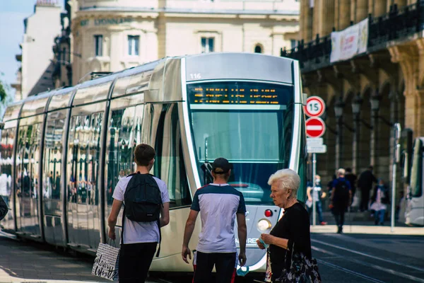 Reims France Вересня 2020 Вид Сучасного Електричного Трамвая Пасажирів Їдуть — стокове фото