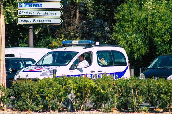 Reims Francia Septiembre 2020 Vista Coche Policía Francés Tradicional Rodando —  Fotos de Stock