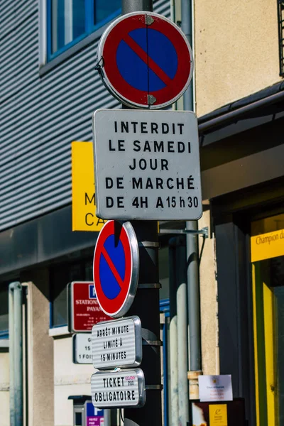 Reims France September 2020 View Street Sign Road Sign Erected — Stock Photo, Image