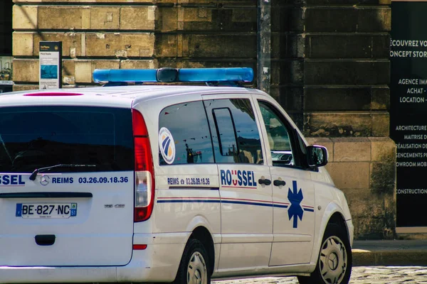 Reims France September 2020 View Traditional Ambulance Driving Historical Streets — Stock Photo, Image