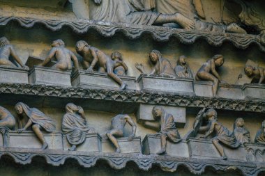 Reims France 12 Eylül 2020 Roma Katolik Notre Dame de Reims Katedrali 'nin dış görünüşü, Fransa' nın Grand Est bölgesinde tarihi bir eser ve Avrupa 'nın en eskilerindendir.