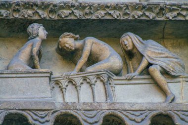 Reims France 12 Eylül 2020 Roma Katolik Notre Dame de Reims Katedrali 'nin dış görünüşü, Fransa' nın Grand Est bölgesinde tarihi bir eser ve Avrupa 'nın en eskilerindendir.