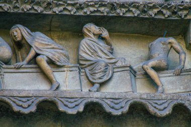 Reims France 12 Eylül 2020 Roma Katolik Notre Dame de Reims Katedrali 'nin dış görünüşü, Fransa' nın Grand Est bölgesinde tarihi bir eser ve Avrupa 'nın en eskilerindendir.