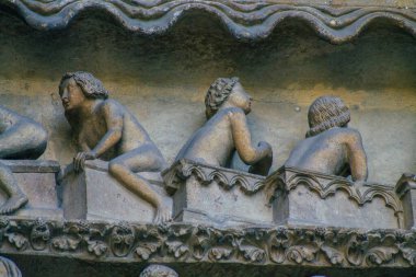 Reims France 12 Eylül 2020 Roma Katolik Notre Dame de Reims Katedrali 'nin dış görünüşü, Fransa' nın Grand Est bölgesinde tarihi bir eser ve Avrupa 'nın en eskilerindendir.