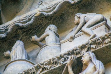 Reims France 12 Eylül 2020 Roma Katolik Notre Dame de Reims Katedrali 'nin dış görünüşü, Fransa' nın Grand Est bölgesinde tarihi bir eser ve Avrupa 'nın en eskilerindendir.