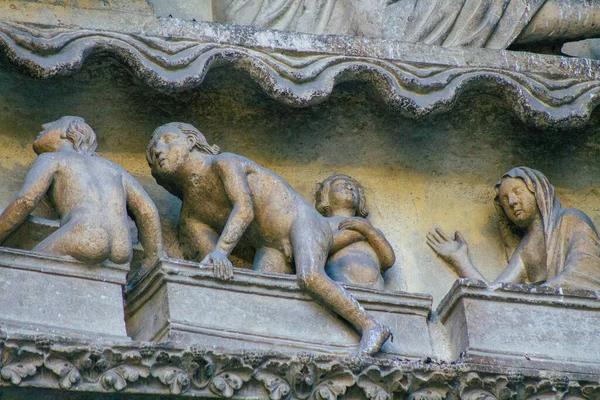 Reims França Setembro 2020 Vista Fachada Exterior Catedral Católica Romana — Fotografia de Stock