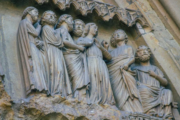 Reims Francia Settembre 2020 Veduta Della Facciata Esterna Della Cattedrale — Foto Stock