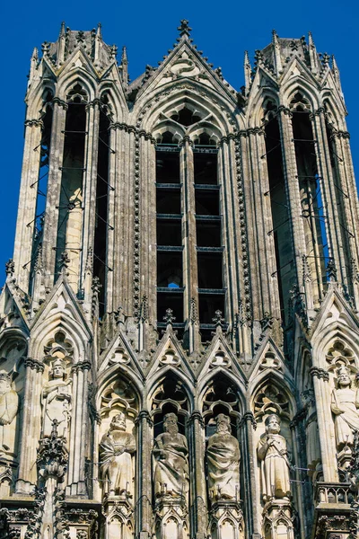 Reims França Setembro 2020 Vista Fachada Exterior Catedral Católica Romana — Fotografia de Stock