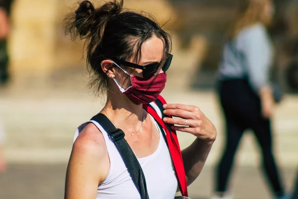 Reims France September 2020 View Unidentified Pedestrians Face Mask Protect — Stock Photo, Image