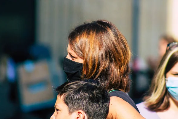 Reims France September 2020 View Unidentified Pedestrians Face Mask Protect — Stock Photo, Image