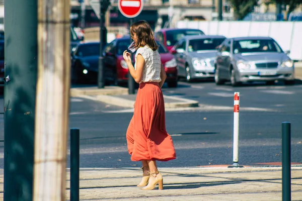 Reims France September 2020 View Unidentified Tourists Visiting Walking Streets — Stock Photo, Image