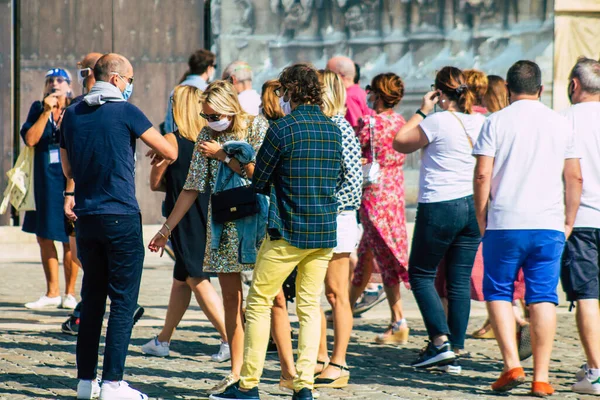 Reims França Setembro 2020 Vista Turistas Não Identificados Visitando Andando — Fotografia de Stock