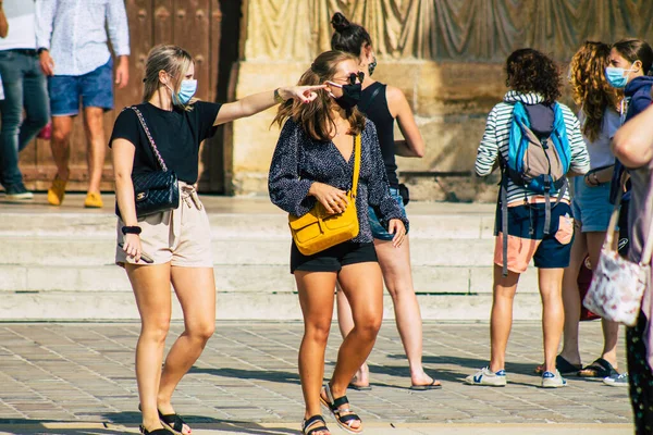 Reims França Setembro 2020 Vista Turistas Não Identificados Visitando Andando — Fotografia de Stock