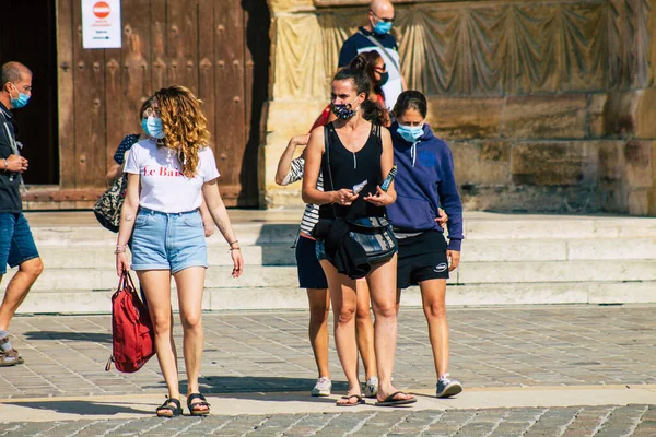 Reims France Septembre 2020 Vue Touristes Non Identifiés Visitant Marchant — Photo