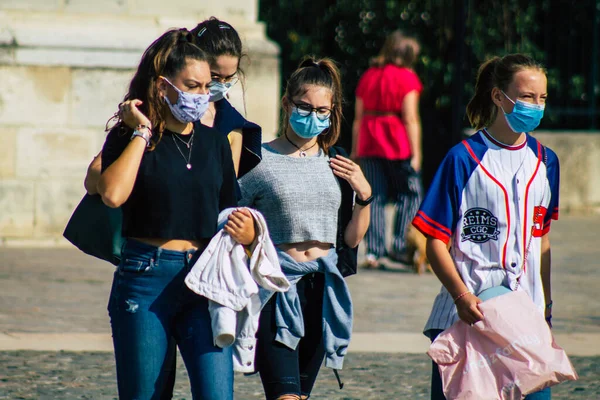 Reims Franciaország Szeptember 2020 Tekintse Meg Azonosítatlan Turisták Látogató Sétáló — Stock Fotó