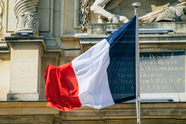 Reims França Setembro 2020 Vista Uma Bandeira Francesa Centro Cidade — Fotografia de Stock