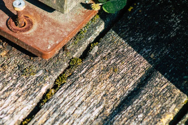 Close Van Een Rustieke Houten Brug Een Vijver Het Franse — Stockfoto