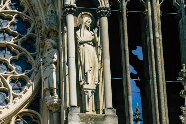 Reims França Setembro 2020 Vista Fachada Exterior Catedral Católica Romana — Fotografia de Stock