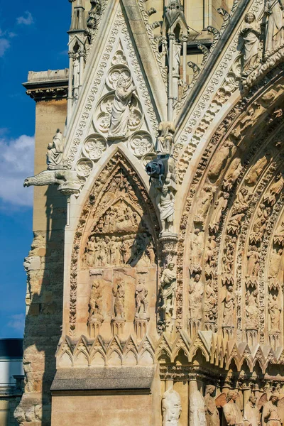 Reims France Septiembre 2020 Vista Fachada Exterior Catedral Católica Notre — Foto de Stock