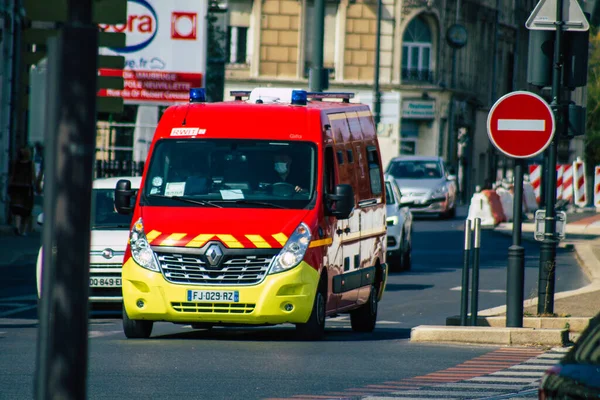 Reims France September 2020 Zicht Franse Brandweerauto Die Door Straten — Stockfoto