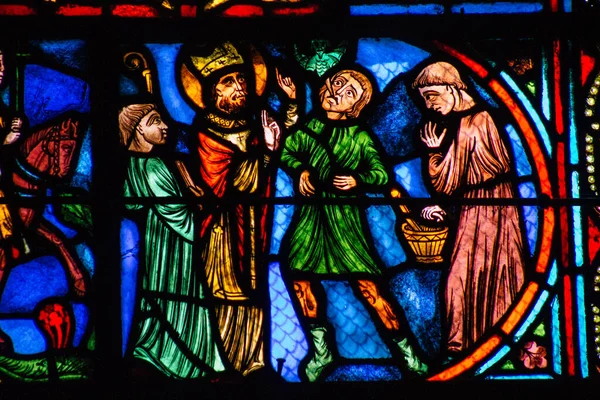 Reims Francie Září 2020 Pohled Vitráže Oken Uvnitř Baziliky Saint — Stock fotografie