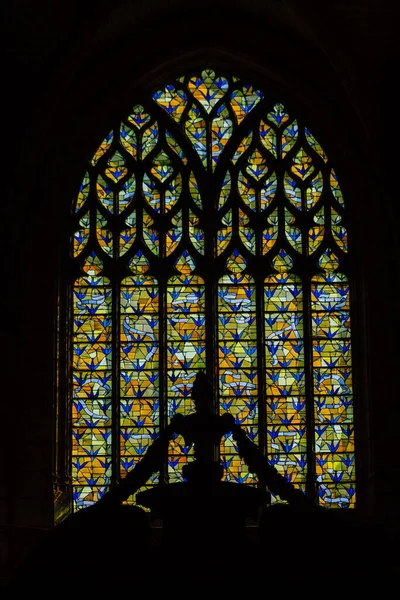 Reims France September 2020 Zicht Glas Loodramen Basiliek Van Saint — Stockfoto