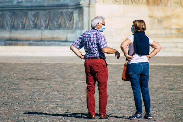 Reims Francia Septiembre 2020 Vista Turistas Identificados Que Visitan Caminan —  Fotos de Stock