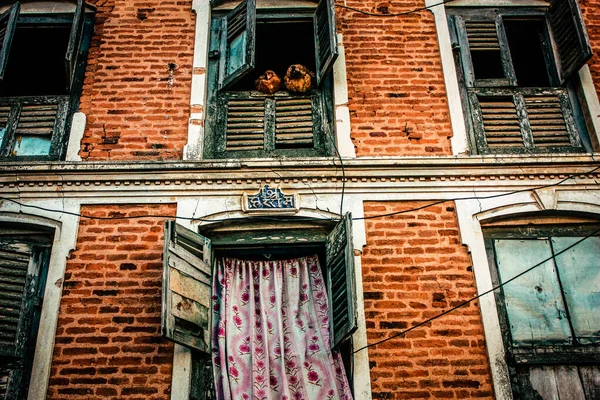 Vista Fachada Una Antigua Casa Nepal — Foto de Stock