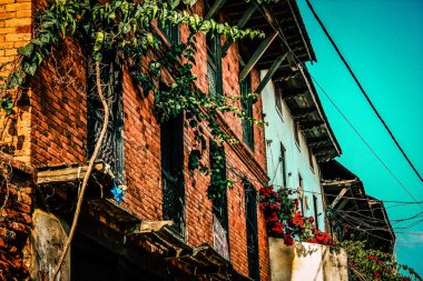 Nepal 'den eski bir evin dış görünüşü