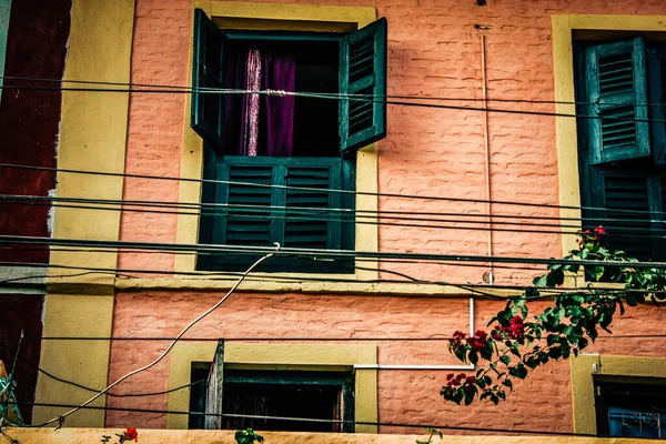 Vista Fachada Una Antigua Casa Nepal — Foto de Stock