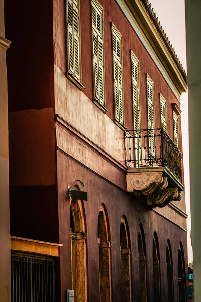 Pohled Fasádu Starého Domu Řecku — Stock fotografie