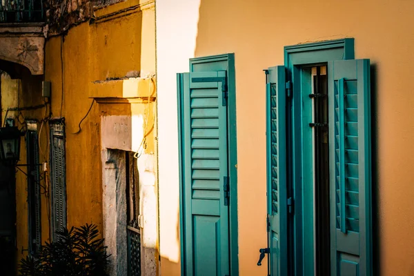 Vista Fachada Una Casa Antigua Grecia — Foto de Stock