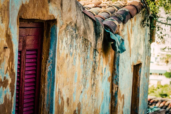 Vista Fachada Una Casa Antigua Grecia — Foto de Stock