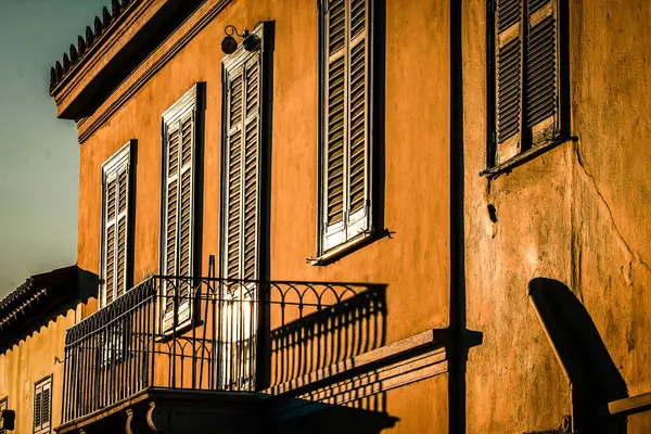 Vista Fachada Una Casa Antigua Grecia — Foto de Stock